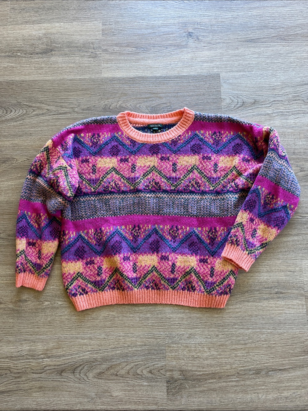 wild fable Pink & Purple Patterned Crewneck Sweater